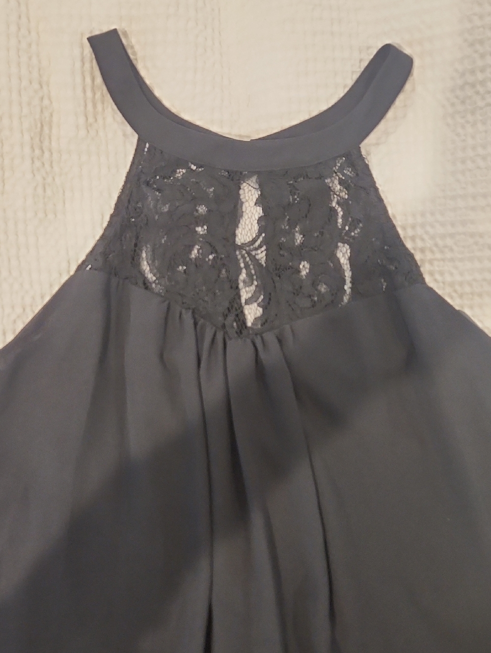 Black Lace-top Short Sleeveless Dress With Button Closure